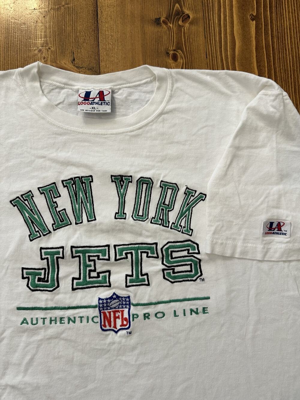 Vintage Logo Athletic New York Jets NFL Football T-Shirt XL Embroidered Tee